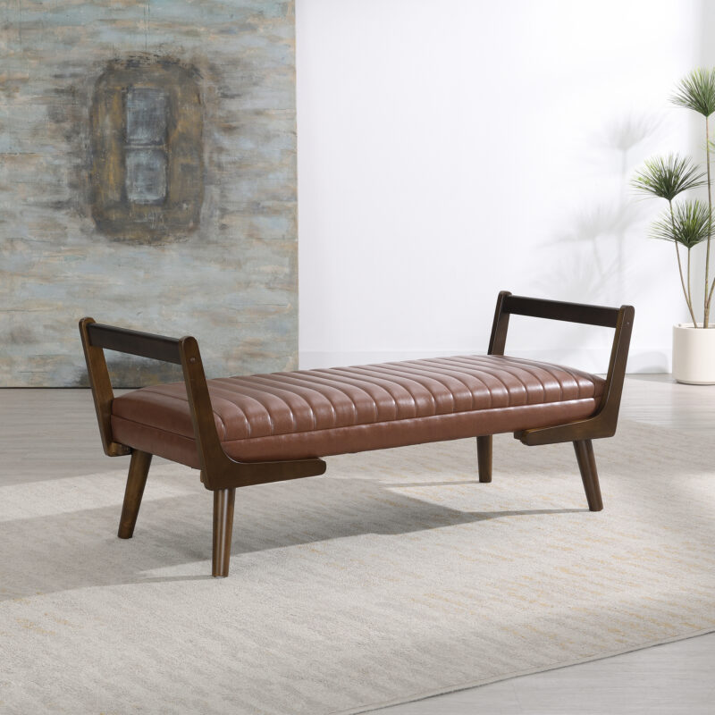 52" Mid Century Bench with Walnut Wood Leg,Channeled Upholstered Footrest Stool for Kitchen, Living Room, Bedroom, Entryway, End of Bed - Image 8