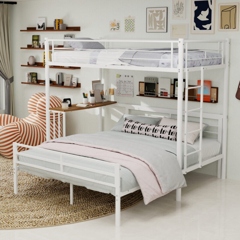 Metal Twin Over Full Bunk Bed with Desk and Shelves - Image 2