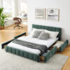 Queen Size Upholstered Bed ,comfortable upholstered bed frame, Chenille fabric, with headboard and solid bed frame. With drawer for storage