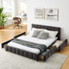 Queen Size Upholstered Bed ,comfortable upholstered bed frame, Chenille fabric, with headboard and solid bed frame. With drawer for storage - Image 12
