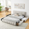 Queen Size Upholstered Bed ,comfortable upholstered bed frame, Chenille fabric, with headboard and solid bed frame. With drawer for storage - Image 5