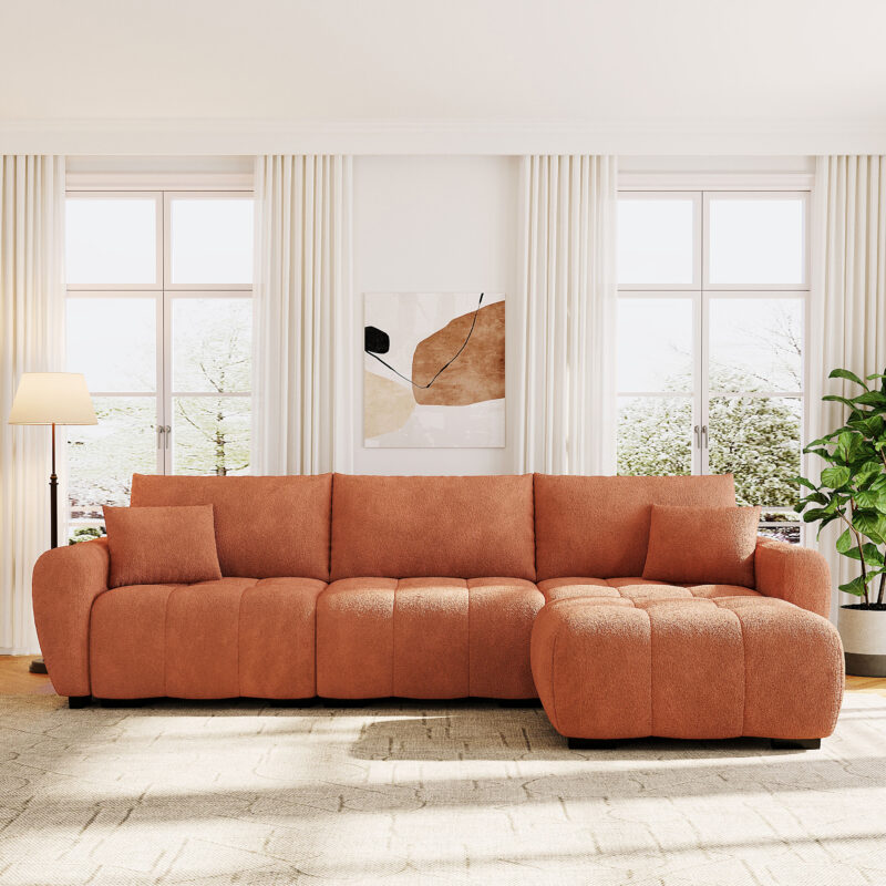 110" Modular Sectional Sofa, L Shape with Extra-large Seat, Pull-line Design, Movable Ottoman, High Density Foam, Free Combination, Sturdy Metal&Wood Frame, Boucle Fabric, 3 Colors - Image 21