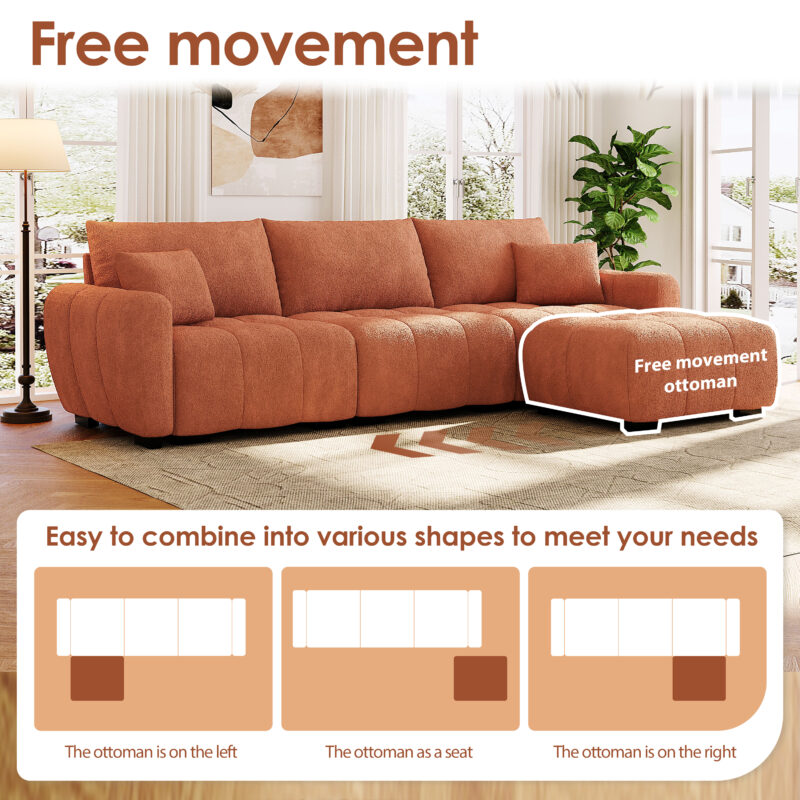 110" Modular Sectional Sofa, L Shape with Extra-large Seat, Pull-line Design, Movable Ottoman, High Density Foam, Free Combination, Sturdy Metal&Wood Frame, Boucle Fabric, 3 Colors - Image 20