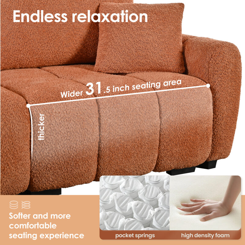 110" Modular Sectional Sofa, L Shape with Extra-large Seat, Pull-line Design, Movable Ottoman, High Density Foam, Free Combination, Sturdy Metal&Wood Frame, Boucle Fabric, 3 Colors - Image 19