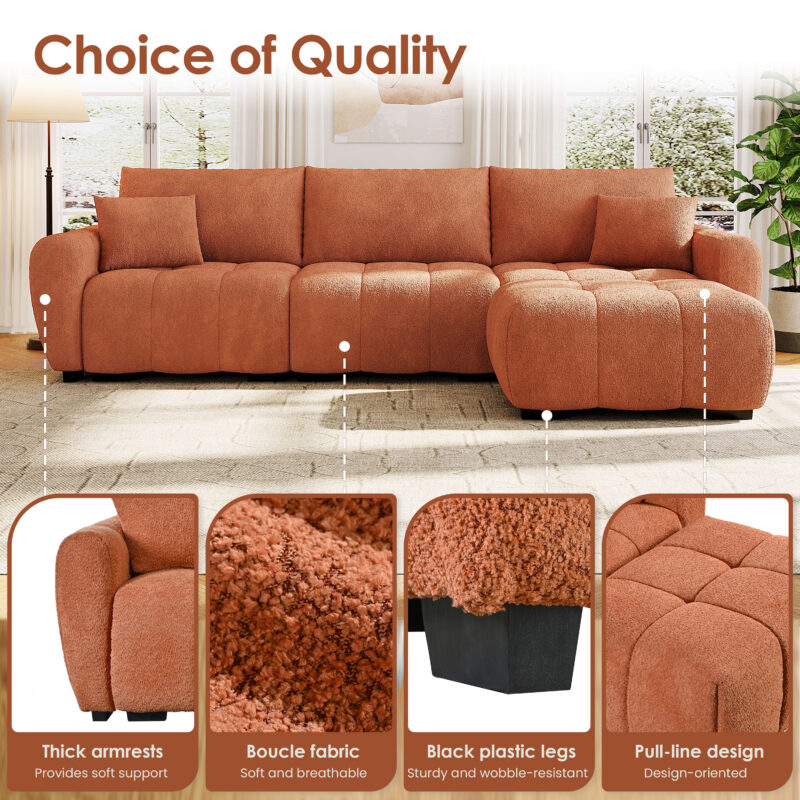110" Modular Sectional Sofa, L Shape with Extra-large Seat, Pull-line Design, Movable Ottoman, High Density Foam, Free Combination, Sturdy Metal&Wood Frame, Boucle Fabric, 3 Colors - Image 18