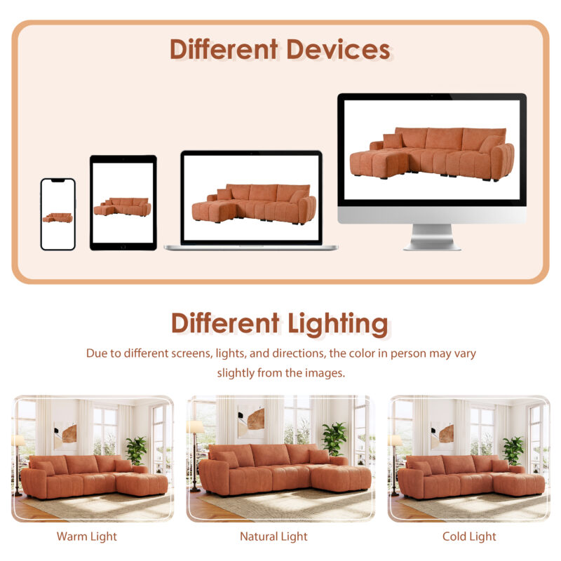 110" Modular Sectional Sofa, L Shape with Extra-large Seat, Pull-line Design, Movable Ottoman, High Density Foam, Free Combination, Sturdy Metal&Wood Frame, Boucle Fabric, 3 Colors - Image 17