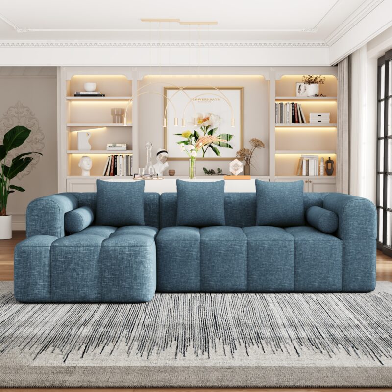 101.2" Sectional Sofa Full-Compressed Sofa Modular Sofa Couch Free-combined Sofa with Deep Seating and Two Side Pockets for Living Room - Image 17