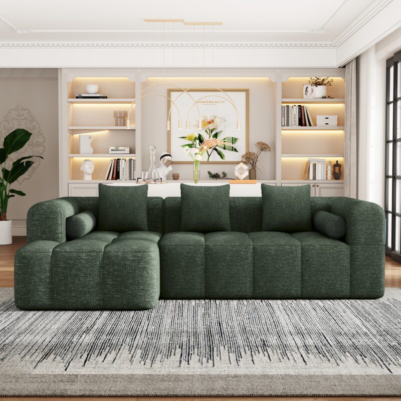 101.2" Sectional Sofa Full-Compressed Sofa Modular Sofa Couch Free-combined Sofa with Deep Seating and Two Side Pockets for Living Room - Image 9