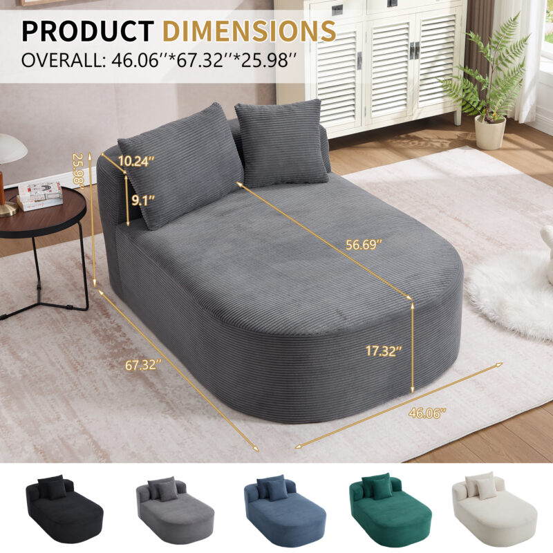 67.5''Chaise Lounge Chair 46'' Wide Seat Indoor Corduroy Oversized Sleeper Sofa for Living Room Deep Seat Lounge and Two Soft Pillows Convertible Boneless Sofa Bed, Green,No Assembly Required - Image 20