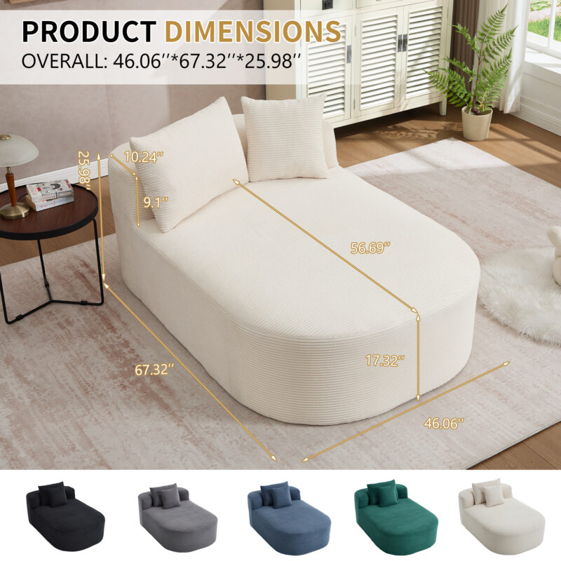 67.5''Chaise Lounge Chair 46'' Wide Seat Indoor Corduroy Oversized Sleeper Sofa for Living Room Deep Seat Lounge and Two Soft Pillows Convertible Boneless Sofa Bed, Green,No Assembly Required - Image 13
