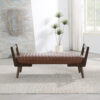 52" Mid Century Bench with Walnut Wood Leg,Channeled Upholstered Footrest Stool for Kitchen, Living Room, Bedroom, Entryway, End of Bed - Image 9