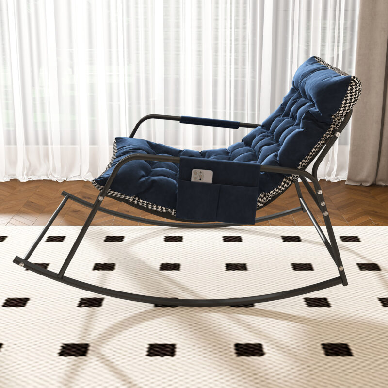 Rocking Chair with Storage, Cushions & Armrests, All-Season Comfort Lounge Recliner, Breathable Ergonomic Lounge Chair for Bedroom, Living Room, Patio, Garden(Blue) - Image 10