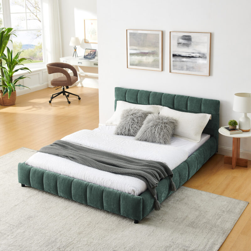 Queen Size Upholstered Bed ,comfortable upholstered bed frame, Chenille fabric, with headboard and solid bed frame. With drawer for storage - Image 17
