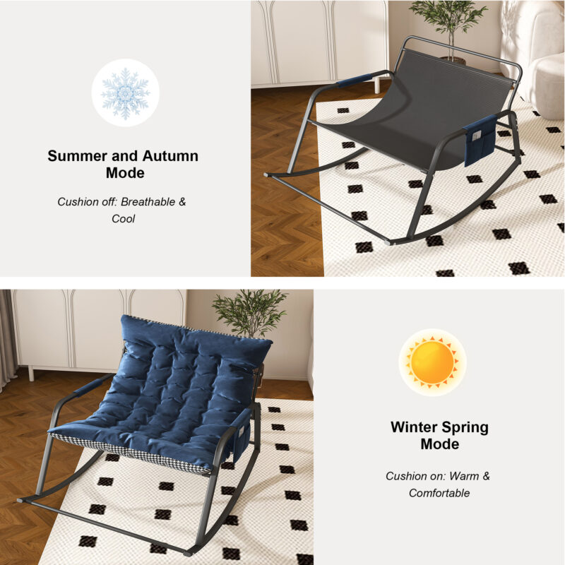 Rocking Chair with Storage, Cushions & Armrests, All-Season Comfort Lounge Recliner, Breathable Ergonomic Lounge Chair for Bedroom, Living Room, Patio, Garden(Blue) - Image 13
