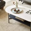 Coffee table ceramic Coffee Table, MDF painting Double Layer Coffee Table for Living Room, white ceramic and Coffee Brown Bottom Shelf - Image 9