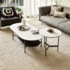 Coffee table ceramic Coffee Table, MDF painting Double Layer Coffee Table for Living Room, white ceramic and Coffee Brown Bottom Shelf - Image 6