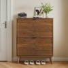 Medieval Modern Independent Shoe Cabinet, 31.5-inch Walnut Shoe Storage Cabinet,, Fence Shoe Cabinet with 2 Flip Drawers, Suitable For Corridors And Entrances - Image 3