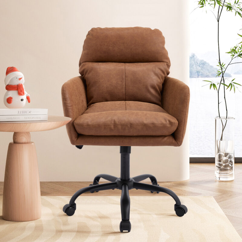 Artificial leather, PU leather, black base, adjustable in height, suitable for office, bedroom, dressing table and other environments. An office chair - Image 2