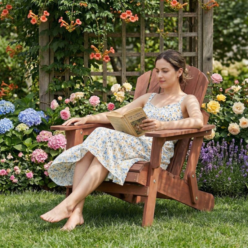 Oversize Wooden Outdoor Folding Adirondack Chair with Pre-Assembled BackRest & SeatBoard, Wood Patio Chair for Garden Backyard Porch Pool Deck Firepit - Image 3