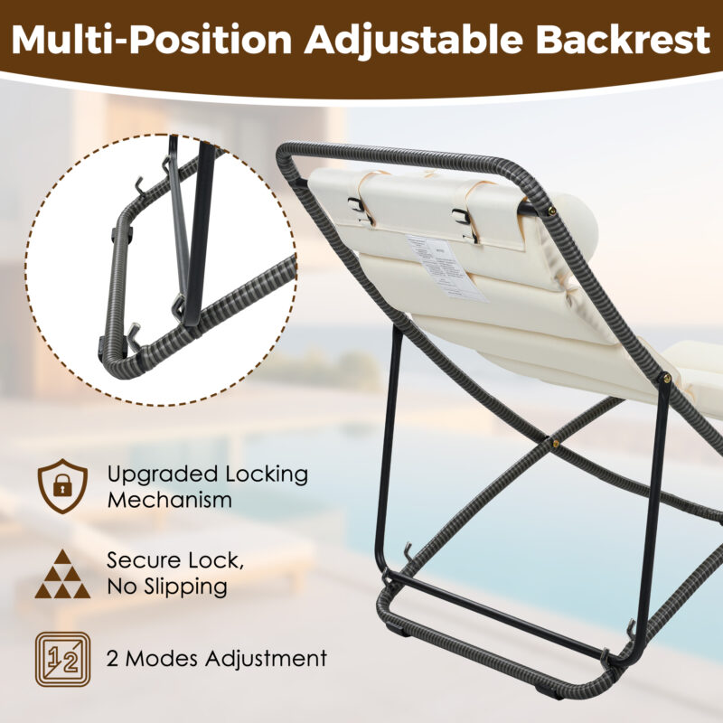 TREXM 2-Pieces Outdoor Folding Chair, Rattan-Wrapped Patio Chair with Adjustable Backrest, Thick Cushion, and Detachable Headrest ,for the Poolside, Beach, Backyard, Decck, and Camping - Image 4