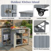 Outdoor Kitchen Island Fir Wood Prep Station Lockable Kitchen Cart with Stainless Top, Ample Storage Space, Towel and Spice Racks for Patio and Outdoor - Image 3