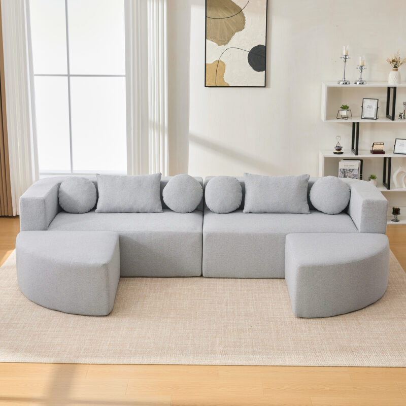Boneless Couch Modular Sectional Sofa 114.9" Free-combined Sofa Couch Sofa Bed Compression Sofa with Deep Seating and Curved Design for Living Room - Image 5