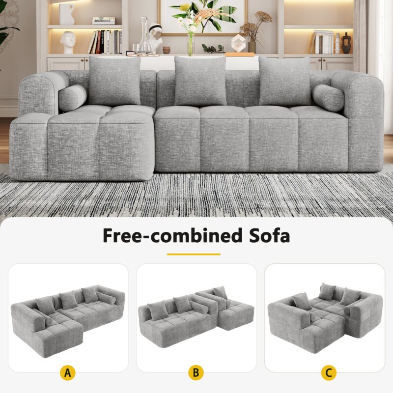 101.2" Sectional Sofa Full-Compressed Sofa Modular Sofa Couch Free-combined Sofa with Deep Seating and Two Side Pockets for Living Room - Image 3