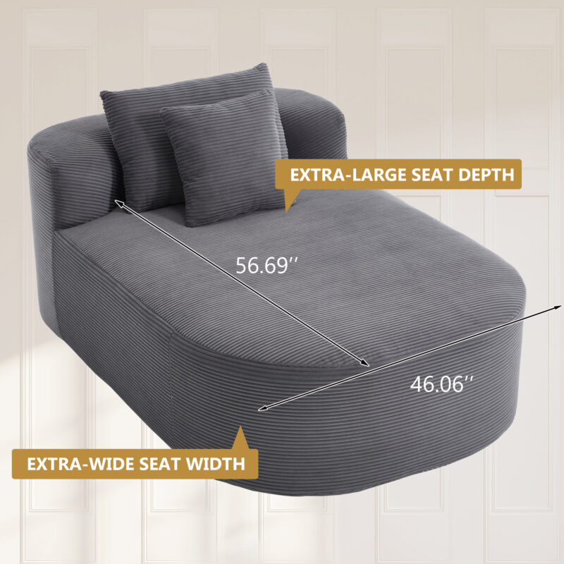 67.5''Chaise Lounge Chair 46'' Wide Seat Indoor Corduroy Oversized Sleeper Sofa for Living Room Deep Seat Lounge and Two Soft Pillows Convertible Boneless Sofa Bed, Green,No Assembly Required - Image 19
