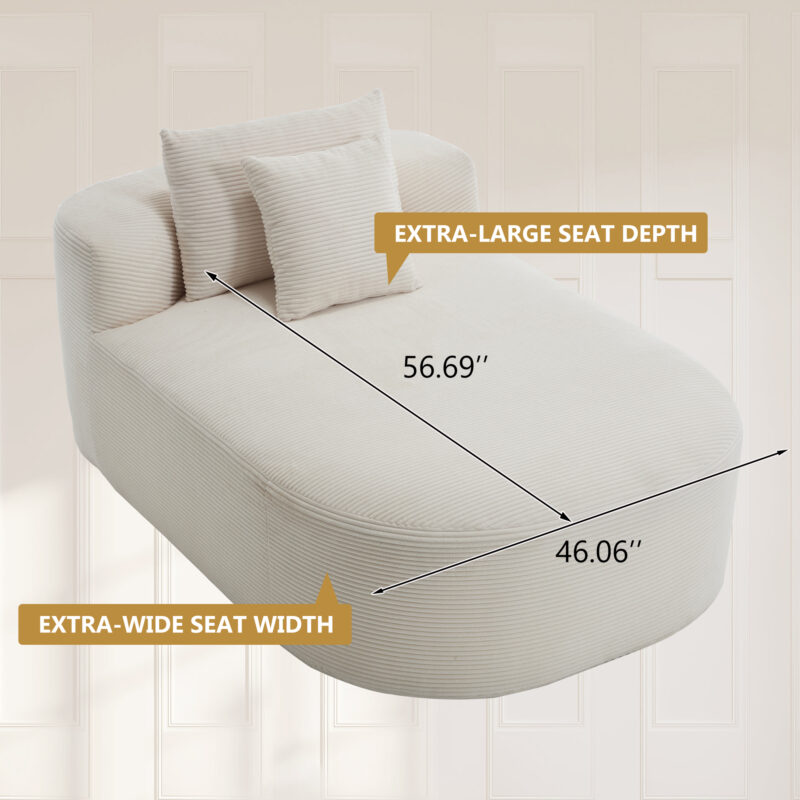 67.5''Chaise Lounge Chair 46'' Wide Seat Indoor Corduroy Oversized Sleeper Sofa for Living Room Deep Seat Lounge and Two Soft Pillows Convertible Boneless Sofa Bed, Green,No Assembly Required - Image 12