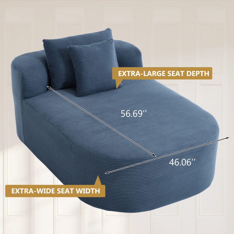 67.5''Chaise Lounge Chair 46'' Wide Seat Indoor Corduroy Oversized Sleeper Sofa for Living Room Deep Seat Lounge and Two Soft Pillows Convertible Boneless Sofa Bed, Green,No Assembly Required - Image 5