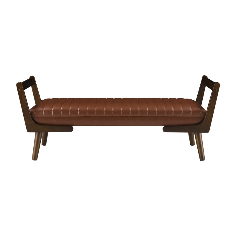 52" Mid Century Bench with Walnut Wood Leg,Channeled Upholstered Footrest Stool for Kitchen, Living Room, Bedroom, Entryway, End of Bed - Image 10