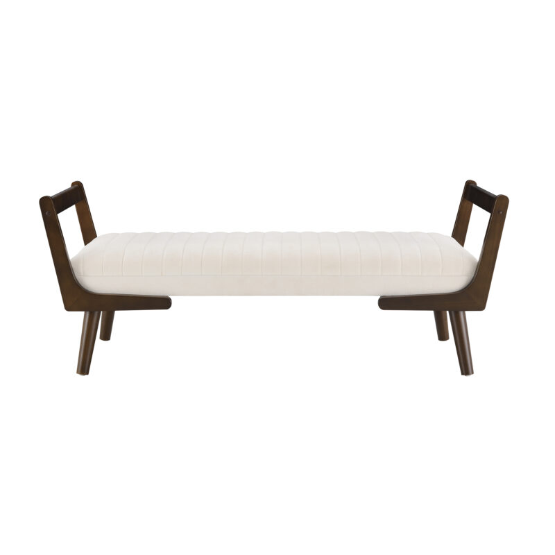 52" Mid Century Bench with Walnut Wood Leg,Channeled Upholstered Footrest Stool for Kitchen, Living Room, Bedroom, Entryway, End of Bed - Image 4