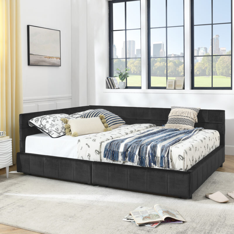 Queen Daybed with Storage Drawers in Black Velvet - Image 5