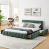Queen Size Upholstered Bed ,comfortable upholstered bed frame, Chenille fabric, with headboard and solid bed frame. With drawer for storage - Image 16