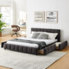 Queen Size Upholstered Bed ,comfortable upholstered bed frame, Chenille fabric, with headboard and solid bed frame. With drawer for storage - Image 10
