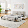 Queen Size Upholstered Bed ,comfortable upholstered bed frame, Chenille fabric, with headboard and solid bed frame. With drawer for storage - Image 3