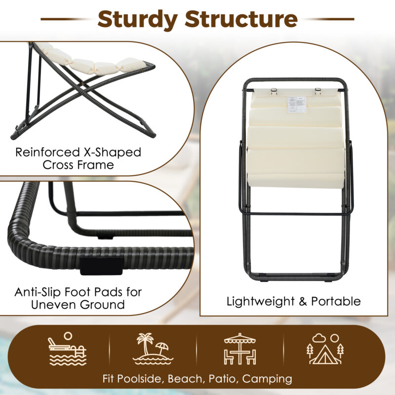 TREXM 2-Pieces Outdoor Folding Chair, Rattan-Wrapped Patio Chair with Adjustable Backrest, Thick Cushion, and Detachable Headrest ,for the Poolside, Beach, Backyard, Decck, and Camping - Image 3