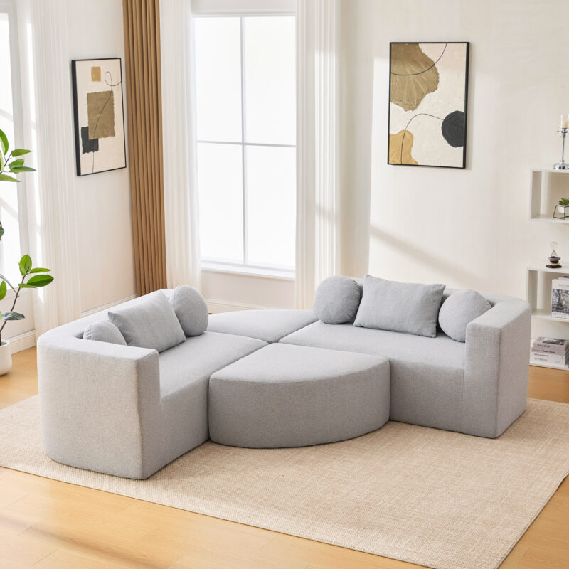 Boneless Couch Modular Sectional Sofa 114.9" Free-combined Sofa Couch Sofa Bed Compression Sofa with Deep Seating and Curved Design for Living Room - Image 4