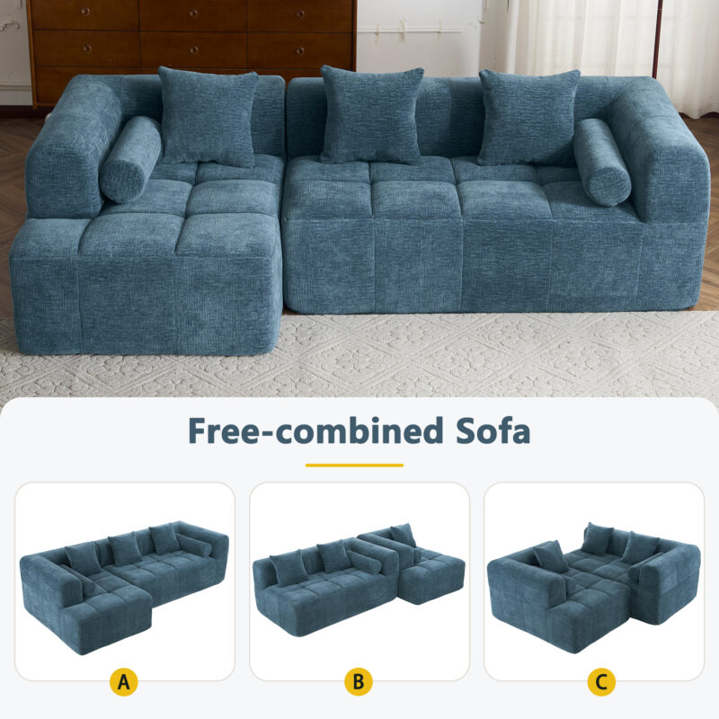 101.2" Sectional Sofa Full-Compressed Sofa Modular Sofa Couch Free-combined Sofa with Deep Seating and Two Side Pockets for Living Room - Image 16