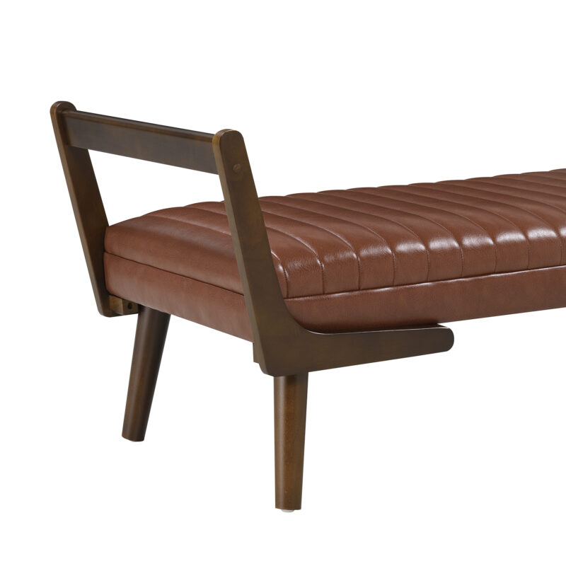 52" Mid Century Bench with Walnut Wood Leg,Channeled Upholstered Footrest Stool for Kitchen, Living Room, Bedroom, Entryway, End of Bed - Image 11