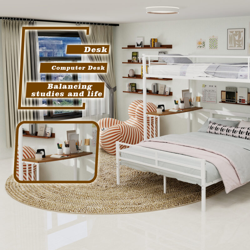 Metal Twin Over Full Bunk Bed with Desk and Shelves - Image 11