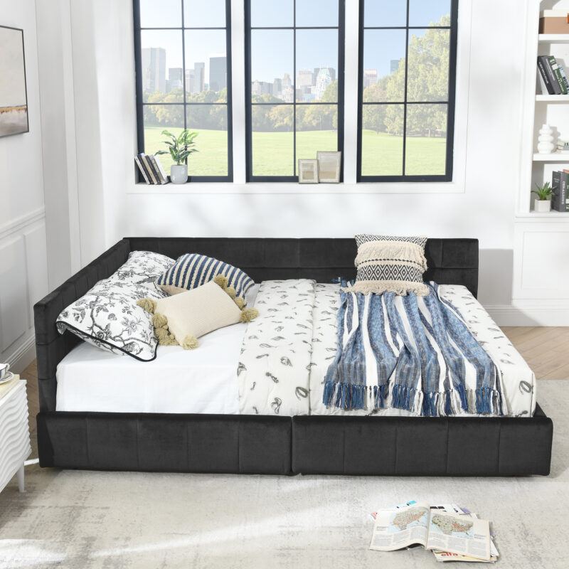Queen Daybed with Storage Drawers in Black Velvet - Image 4