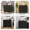 Farmhouse Double Tilt Out Trash Cabinet for 20 Gallon Trash Cans, Free Standing Recycling Cabinet with Hideaway Drawer, Barn Door Style Laundry Sorter Cabinet, Tilt Out Trash Cabinet for Kitchen - Image 10