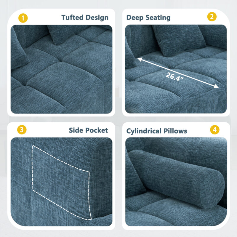 101.2" Sectional Sofa Full-Compressed Sofa Modular Sofa Couch Free-combined Sofa with Deep Seating and Two Side Pockets for Living Room - Image 15