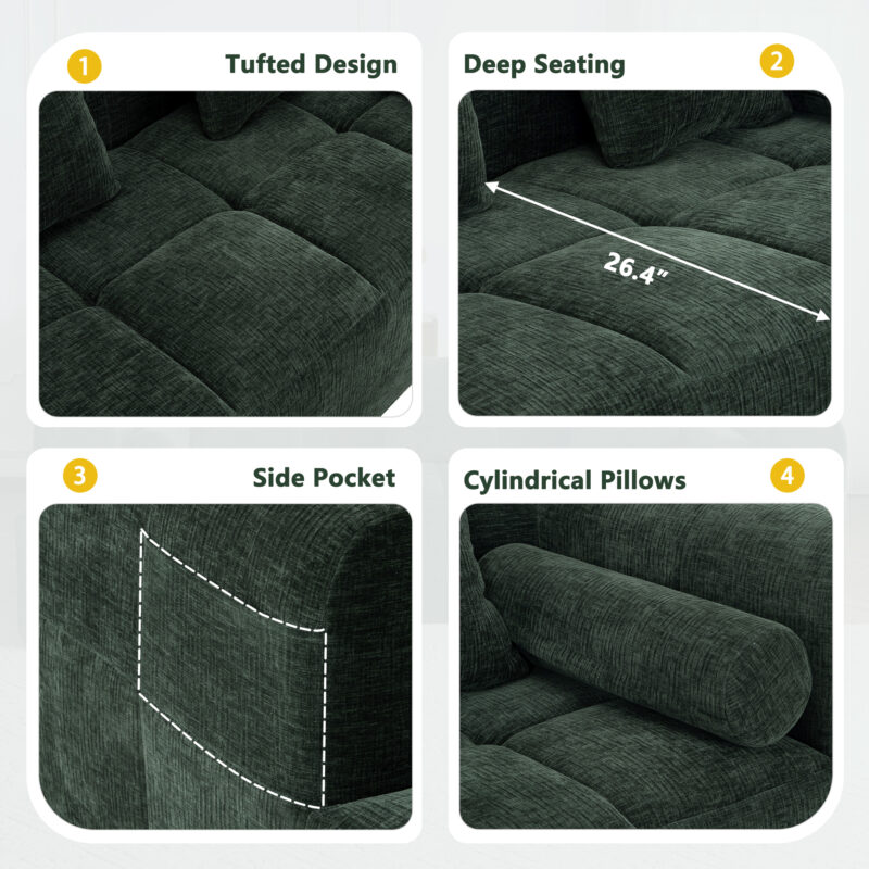 101.2" Sectional Sofa Full-Compressed Sofa Modular Sofa Couch Free-combined Sofa with Deep Seating and Two Side Pockets for Living Room - Image 12