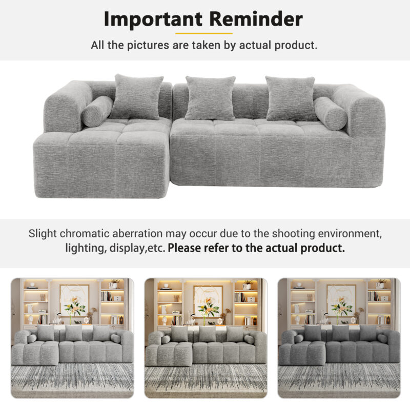101.2" Sectional Sofa Full-Compressed Sofa Modular Sofa Couch Free-combined Sofa with Deep Seating and Two Side Pockets for Living Room - Image 7