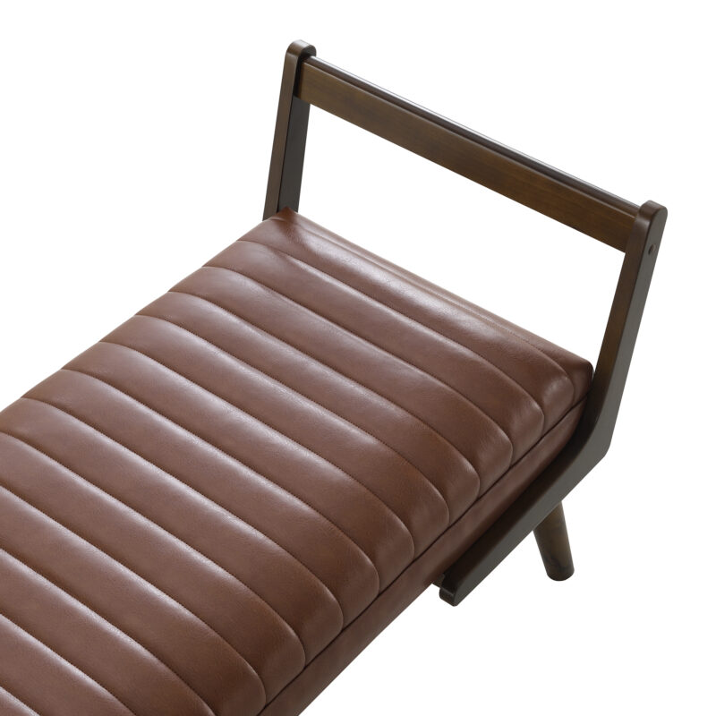 52" Mid Century Bench with Walnut Wood Leg,Channeled Upholstered Footrest Stool for Kitchen, Living Room, Bedroom, Entryway, End of Bed - Image 12