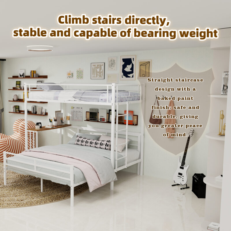 Metal Twin Over Full Bunk Bed with Desk and Shelves - Image 12