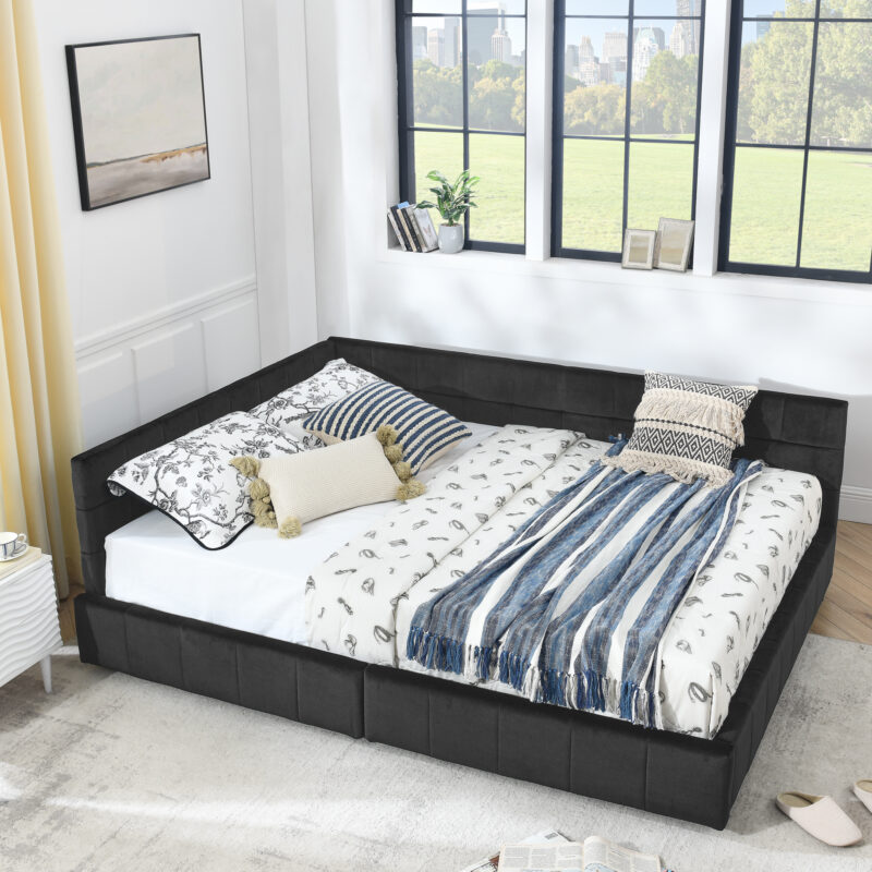Queen Daybed with Storage Drawers in Black Velvet - Image 3