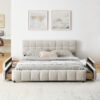 Queen Size Upholstered Bed ,comfortable upholstered bed frame, Chenille fabric, with headboard and solid bed frame. With drawer for storage - Image 8
